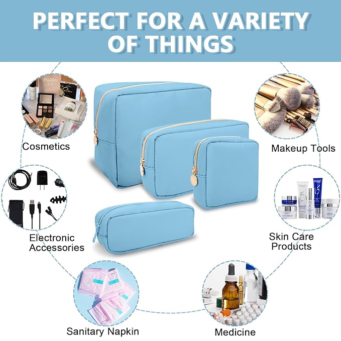 UIXIZQ Mini Makeup Pouch for Purse, Small Cosmetic Bag Pouch Nylon Travel Toiletry Organizers Bag for Women Girls, Cute Zipper Coin Purse Preppy Storage Purse for School Work(Mini-Periwinkle)