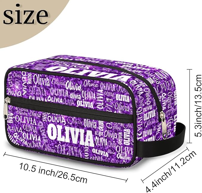 Personalized Makeup Bag with Name Toiletries Purple Glittering Sequins