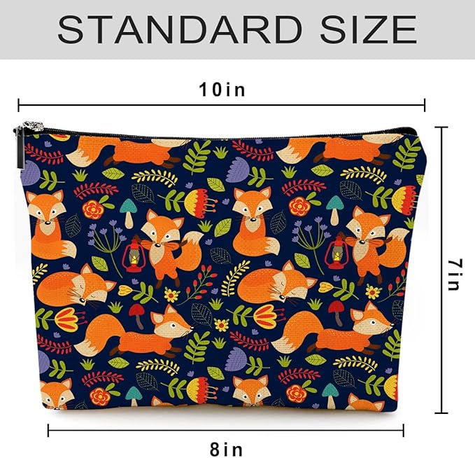 Givotin Small Makeup Bag for Purse Cute Canvas Waterproof Cosmetic Bags for Women Zipper Travel Toiletry Pouch-Fox Makeup Bags