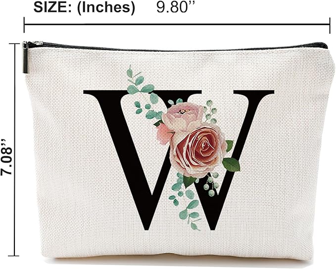 Comanro Initial A-Z Personalized Makeup Bag, Monogrammed Bridesmaid Gifts/Presents Cosmetic Bag, Portable Stationary Storage Organizer Pouch, Friendship Love Travel Makeup Bags