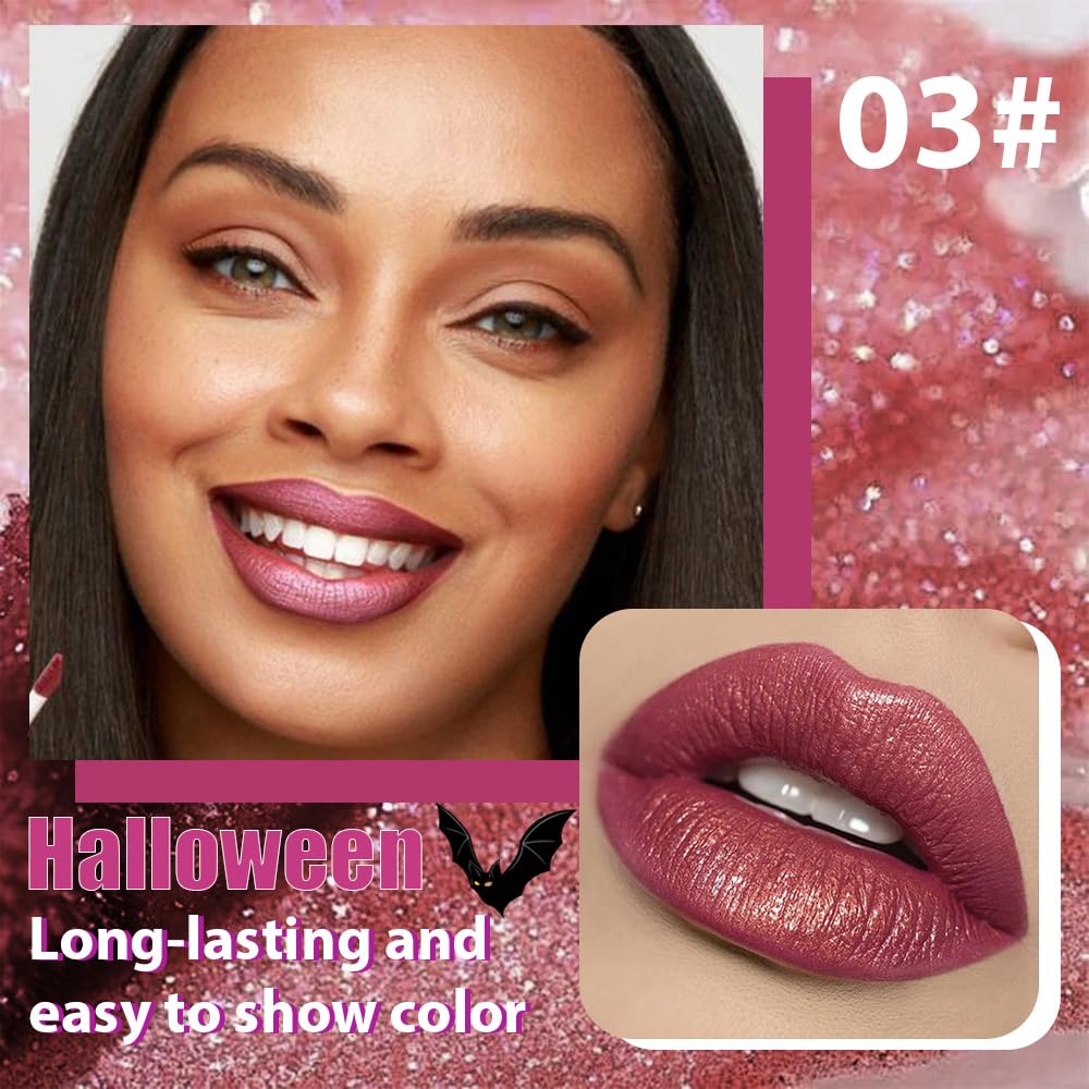 CAKAILA Red Purple Metallic Lipstick for Women,Glitter Sparkling Liquid Lipstick,Long Lasting Waterproof Lightweight Comfortable Non-Drying Bold Dark Lip Gloss for Gothic Stage Makeup,Vegan