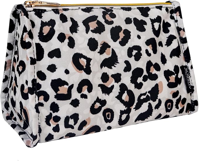 Aosbos Leopard Cosmetic Bag for Women, Travel Makeup Organizer Pouch
