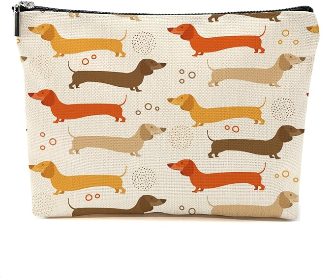 DHKG Dachshund Gifts Makeup Bag Sausage Dog Cosmetic Bag Weiner Dog Gifts for Women Girls Best Friend Dog Lovers Daughter Travel Organizer Zipper Pouch Graduation Birthday Friendship Gifts