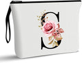 Vavabox A-Z Personalized Makeup Bag, Birthday Gifts for Women Mom, Gifts for Best Friend, Bride Bridesmaid Cosmetic bag (S, 01-White)