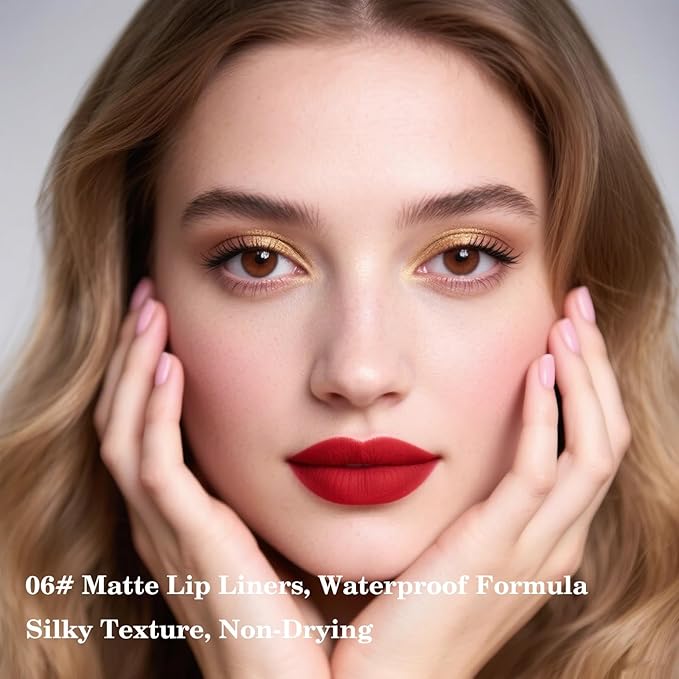 Mefyhtune 2-in-1 Gradient Red Lip Liner & Lipstick, Waterproof Long Lasting Matte Lip Liner Pencil, Makeup Smudge proof lip liner with Cone Tip (06#-Carmine)