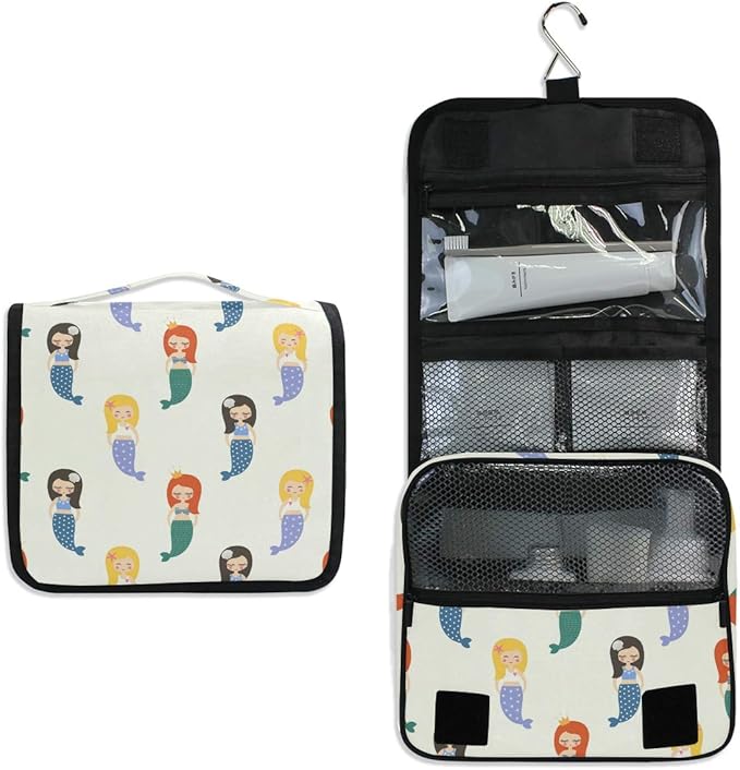 senya Hanging Travel Toiletry Bag Kit Makeup Case Cosmetics Organizer for Men Women (Colorful Mermaid)
