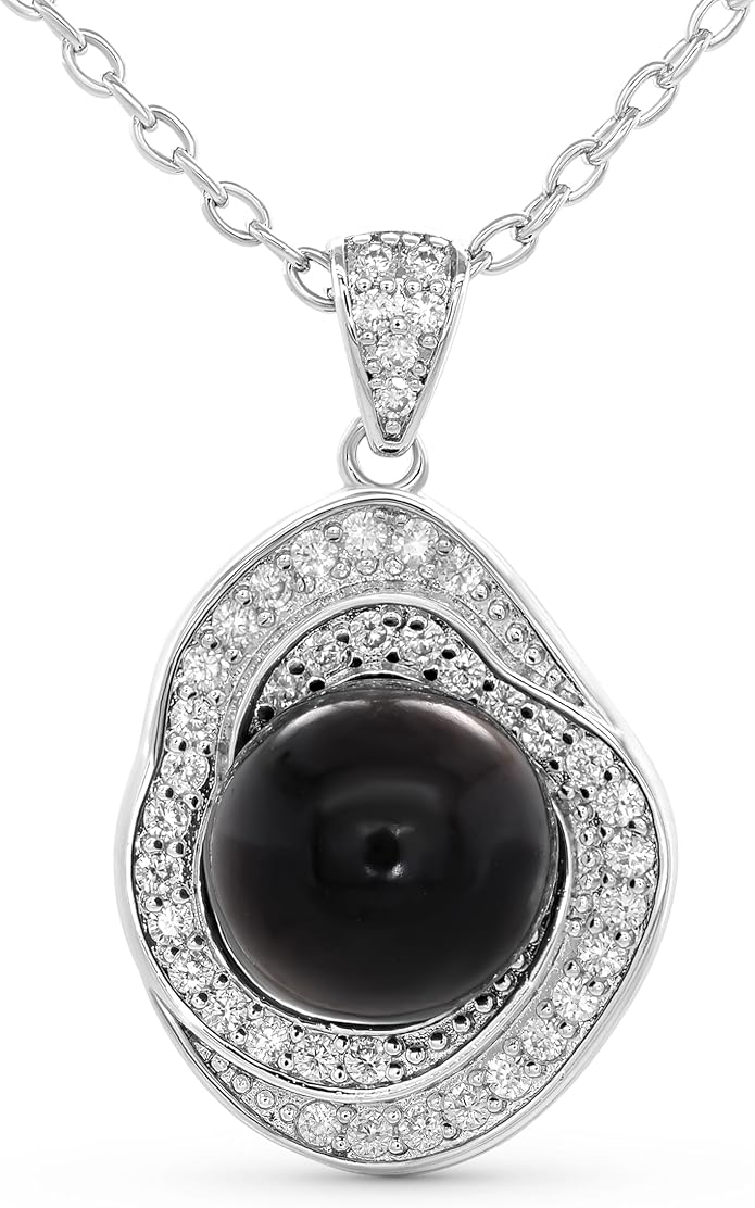 TRYNDI Real Tahitian Black Pearl Necklace Gifts for Women - Larger 11-12mm Luxury Pearl, Mothers Day Gifts For Wife - Christmas Valentines Soulmate Necklace For Women (Black Pearl Circle)