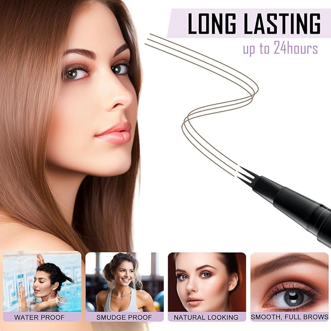 LAVONE Eyebrow Pencil, 2-In-1 Waterproof Eyebrow Pen, with 3 Tip Microblading Eyebrow Pen and Ultra-Precise Brow Pencil, Dual-ended Eyebrow Brush, Taupe 02