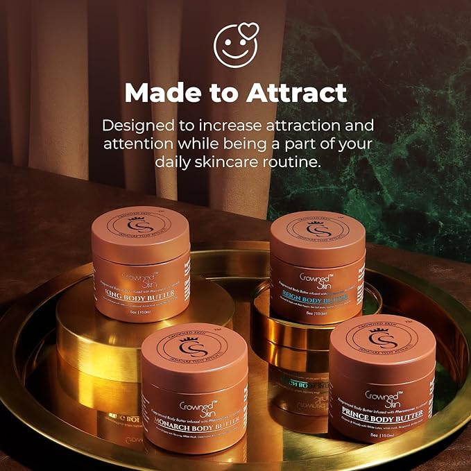 Crowned Skin King Cologned Body Butter | Warm and Sensual Scent | Blended with Sandalwood & Leather | Infused with Organic Shea & Mango Butters | Moisturizing Formula with All-Day Fragrance | 5oz