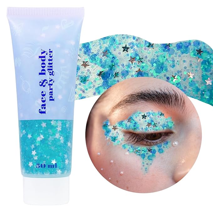 DAGEDA Lake Blue Body Glitter Gel, Sparkly Hair Face Glitter Makeup