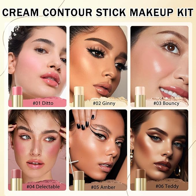 IONSGAKO 6 Colors Double-ended Cream Contour Stick Makeup Kit, Set A