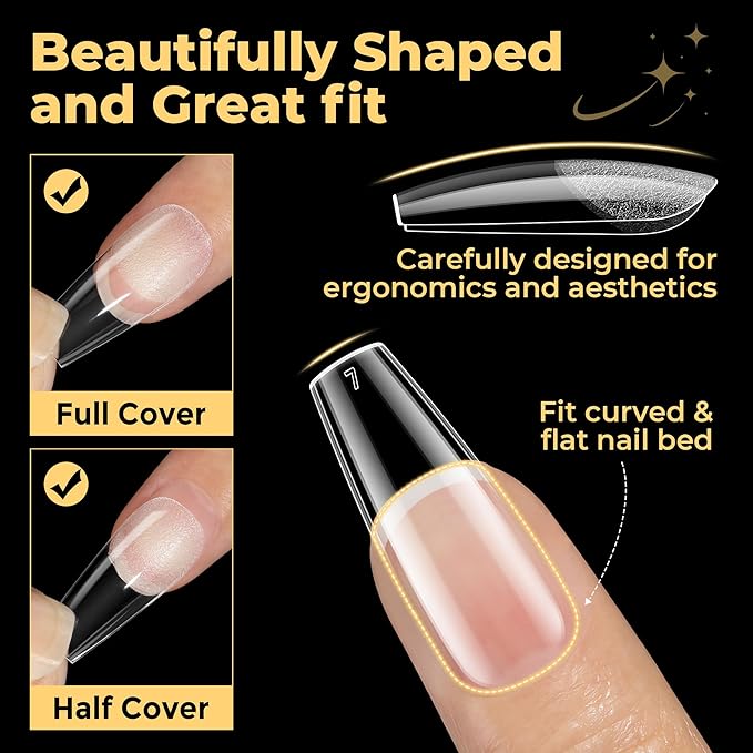 UNA GELLA 600Pcs Medium Coffin Nails Tips, Gel Nail Tips Coffin Pre Etched Press On Nails Fake Soft Gel Nail Tips For Nail Extension Ombre Stlye Art Home DIY Salon 12 Sizes