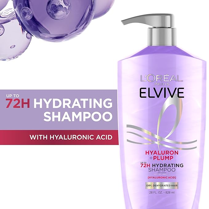 L'Oreal Paris Elvive Hyaluron Plump Shampoo and Conditioner Set for Dry, Dehydrated Hair, 72H Hydrating Hair Care, Infused with Hyaluronic Acid Complex, 53 Fl Oz Set