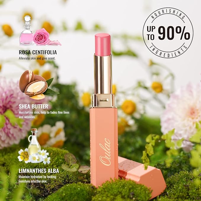 Oulac Pale Pink Lipstick Shine for Women, 2 in 1 Glossy Light Pink Tinted Lip Balm, Hydrating Lipstick for Dry Lips, Moisture Shine Sheer Juicy Finish Vegan 2.2g/0.07oz (20)