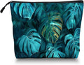 Scribesense Cosmetic Bags Travel Makeup Toilet Case Waterproof Pouch for Women Girls 6.7X9.45inches - Tropical Monstera Leaves in A Deep Teal Hue