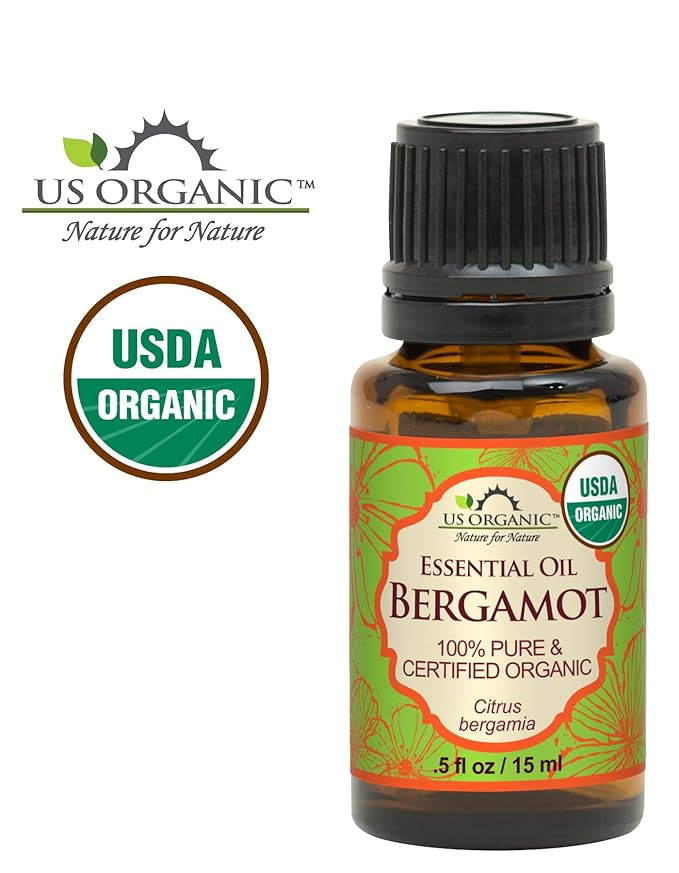 US Organic 100% Pure Bergamot Essential Oil, USDA Certified Organic, Cold Pressed, with Euro droppers (More Size Variations Available) (15 ml /.5 fl oz)