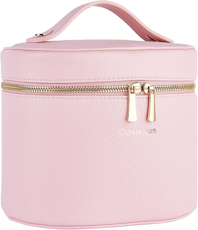 Cuteseason Large Makeup Bag Organizer, PU Leather Makeup Case with Removable Dividers, Waterproof Travel Cosmetic Bag(Pink)