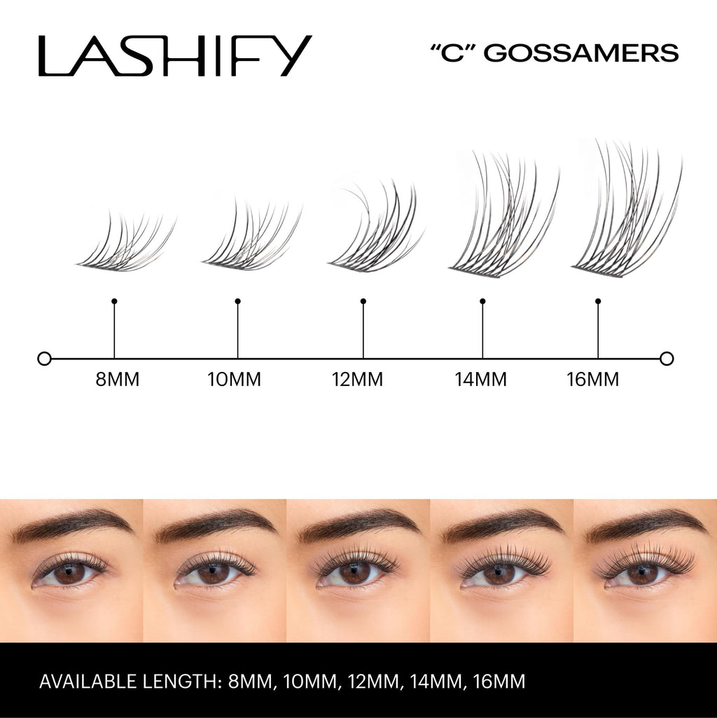 Lashify Curl 16mm Gossamer Eyelash Extensions Refill, Black, DIY False Lashes for a Natural Look