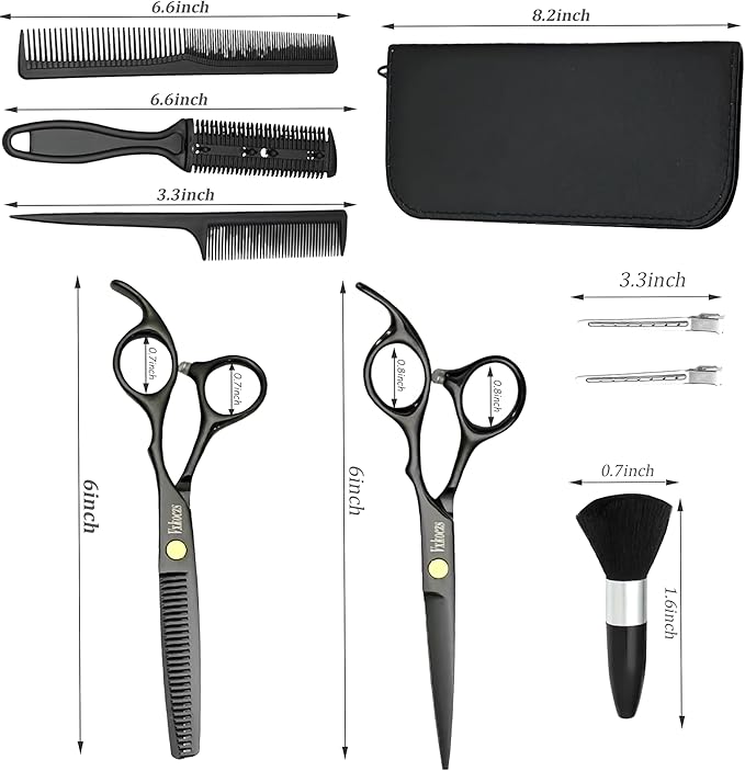 VXKOCZS Hair Cutting Scissors Kit,11 Pcs Professional Haircut Scissors Kit with Cutting Scissors,Thinning Scissors, Comb, Cape, Clips,for Barber Shop, Salon, Home