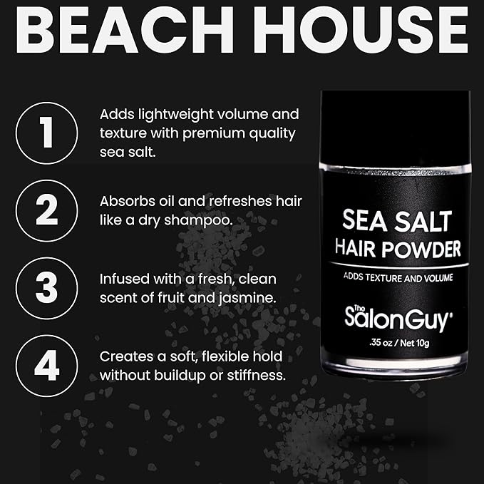 THESALONGUY Sea Salt Hair Texture Powder for Men & Women – Volumizing & Texturizing Styling Powder, Matte Finish, Root Lift & Beachy Waves, Lightweight Flexible Hold, Talc-Free,.35 oz / 10g
