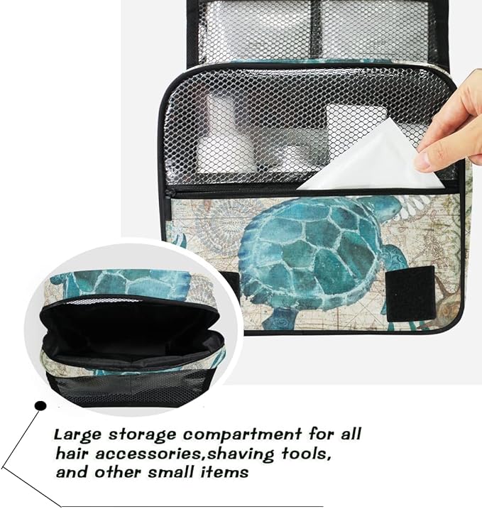 senya Hanging Travel Toiletry Bag Kit Makeup Case Cosmetics Organizer for Men Women (Sea Lives Turtle Coral)