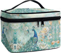 Drydeepin Peacock Butterfly Peony Flower Print Travel Makeup Bags for Women Portable Tote Cosmetic Case with Carry Handle Toiletry Accessories Storage Organizer Bags