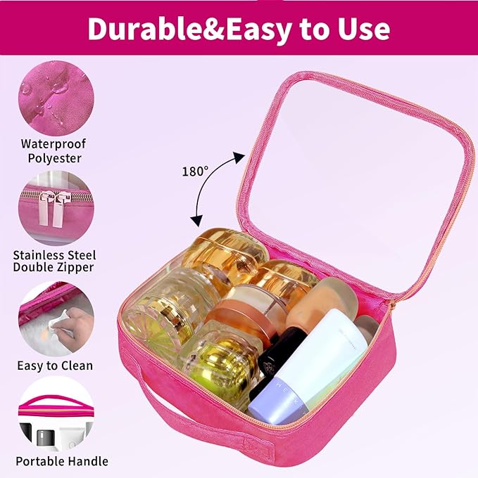 FAYORORY TSA Approved Travel Toiletry Bag,3 Pack Clear Makeup Bags with Handles,Quart Size Clear Cosmetic Bags for Traveling Women,Men,Carry on Airport Airline Compliant Bag,Rose Red
