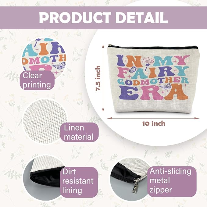 RYYCDOI Fairy Godmother Makeup Bag - Best Godmother Gift From Godchild, Cosmetic Bag Toiletry Bag