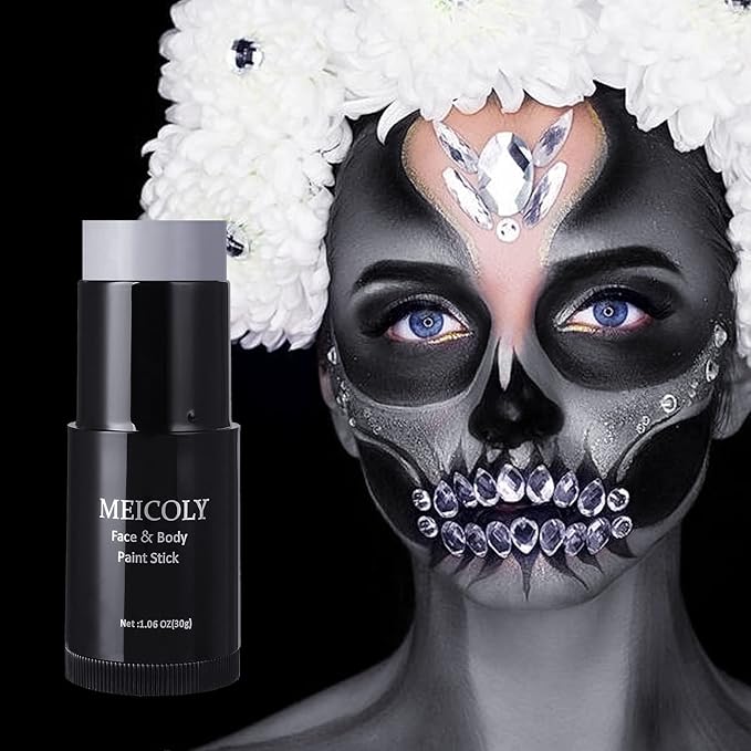 MEICOLY Grey Face Body Paint Stick(1.06 Oz),Sweatproof Waterproof Full Body Paint,Blendable Face Paint for Halloween SFX Zombie Homestuck Grayscale Cosplay Makeup