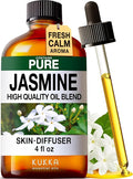 100% Pure Jasmine Oil - 4 Fl Oz Jasmine Essential Oil for Hair, Skin, Diffuser, Aromatherapy & DIY Soap Making Scent