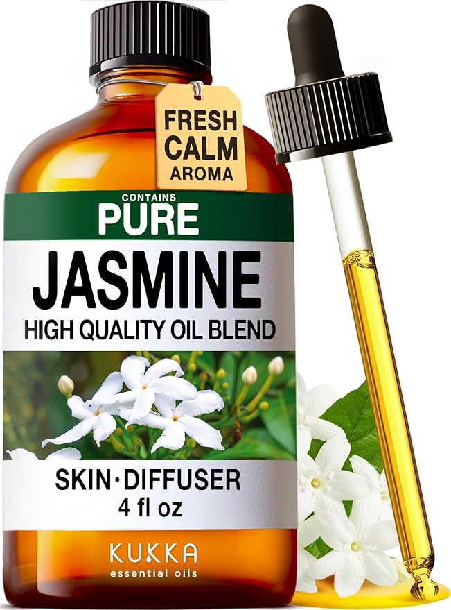100% Pure Jasmine Oil - 4 Fl Oz Jasmine Essential Oil for Hair, Skin, Diffuser, Aromatherapy & DIY Soap Making Scent