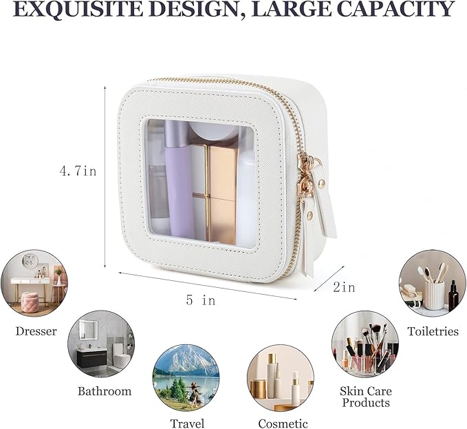 FASAOH Small Clear Makeup Bag Travel Cosmetic Case, Portable Make Up Organizer Traveling Compact Car Bag for Essentials Transparent Toiletry Bag with Zipper