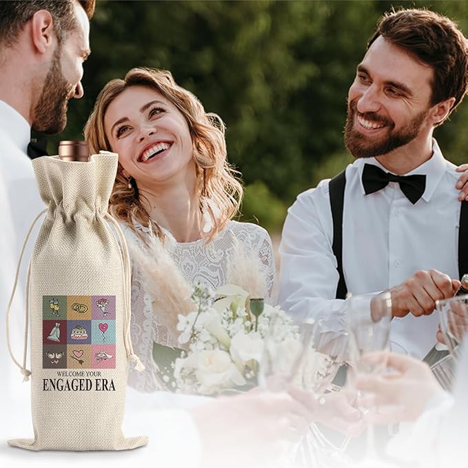BARREEMO Engagement Wine Gift Bag Wedding Engaged Gifts for Newlyweds Couple Women Men Bridal Shower Gifts for Bride and Groom Pairs Well with Wedding Planning Welcome Your Engaged Era Wine Bags
