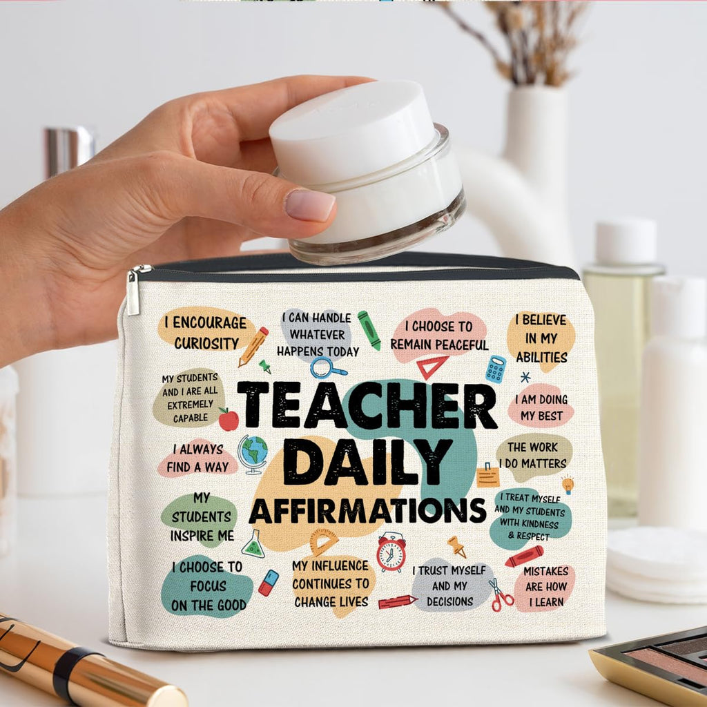 UPNEGE Inspirational Teacher Gifts Makeup Bag, Graduation & Daily Affirmations Zipper Pouch