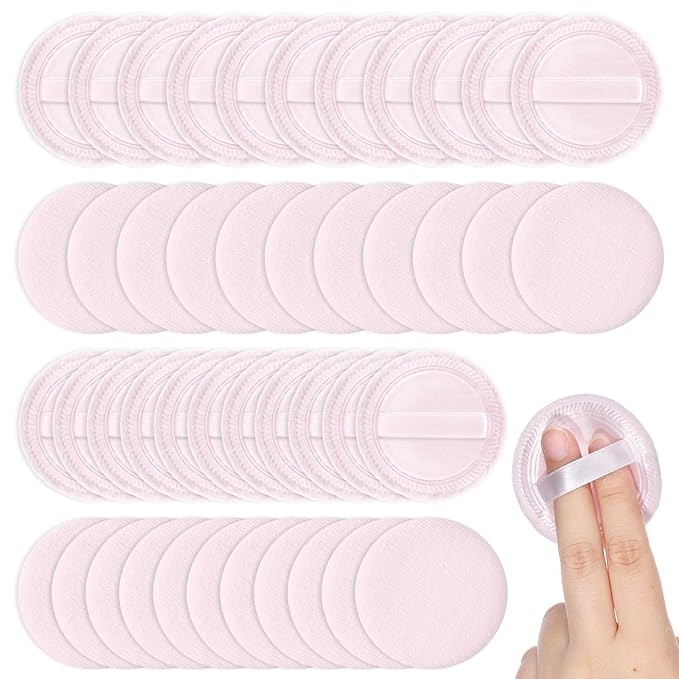 Makeup Pads for Pressed Powder 40 Pcs Cotton Powder Puffs Washable 2.36 Inch Round MakeupPowder Puff Pads with Ribbon White Round Cosmetic Face-Powder Make up Puffs Makeup Tools for Women