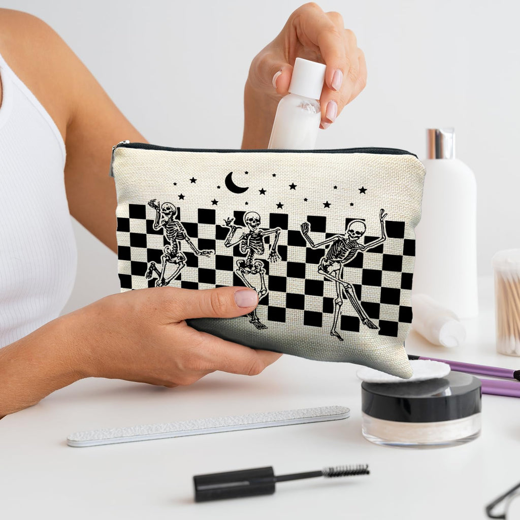 RYYCDOI Funny Gothic Skeleton Makeup Bag - Halloween & Witchy Pouch for Women - Dark Academia & Horror Design (White)