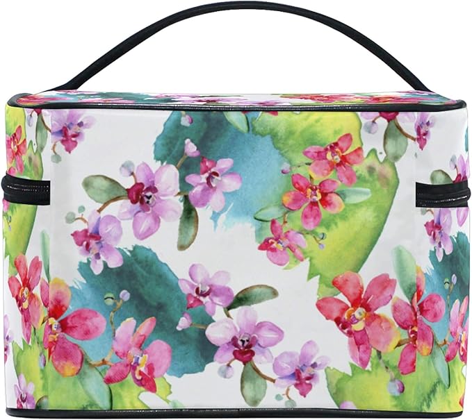 MNSRUU Makeup Bag, Hand Painted Orchid Travel Makeup Organizer Bag Cosmetic Cases Toiletry Bags for Girl Women Ladies