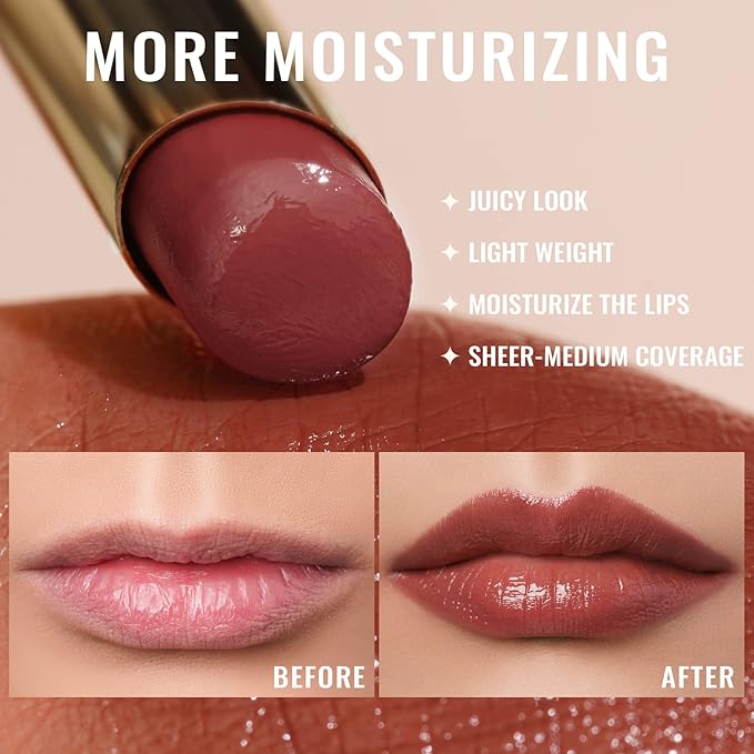 Oulac Moisturizing Lipstick for Women, Red Lipsticks Hydrating, Glass Shine Tinted Lip Balm, Hydrated Juicy and Moisture Lip Color for Dry, Cracked and Chapped Lips, Vegan Lipstick G02