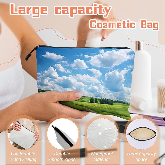 Scribesense Cosmetic Bags Travel Makeup Toilet Case Waterproof Pouch for Women Girls 6.7X9.45inches - Green Field With A Winding Dirt Road Under Blue Sky