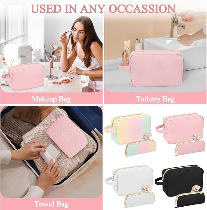 Sernaxi Personalized Initial Makeup Bag Waterproof Leather Cosmetic Bag Travel Toiletry Bag, Valentine’s Day Gift Makeup Organizer Case & Makeup Pouch for Women Teen Girls Mom Girlfriend Wife