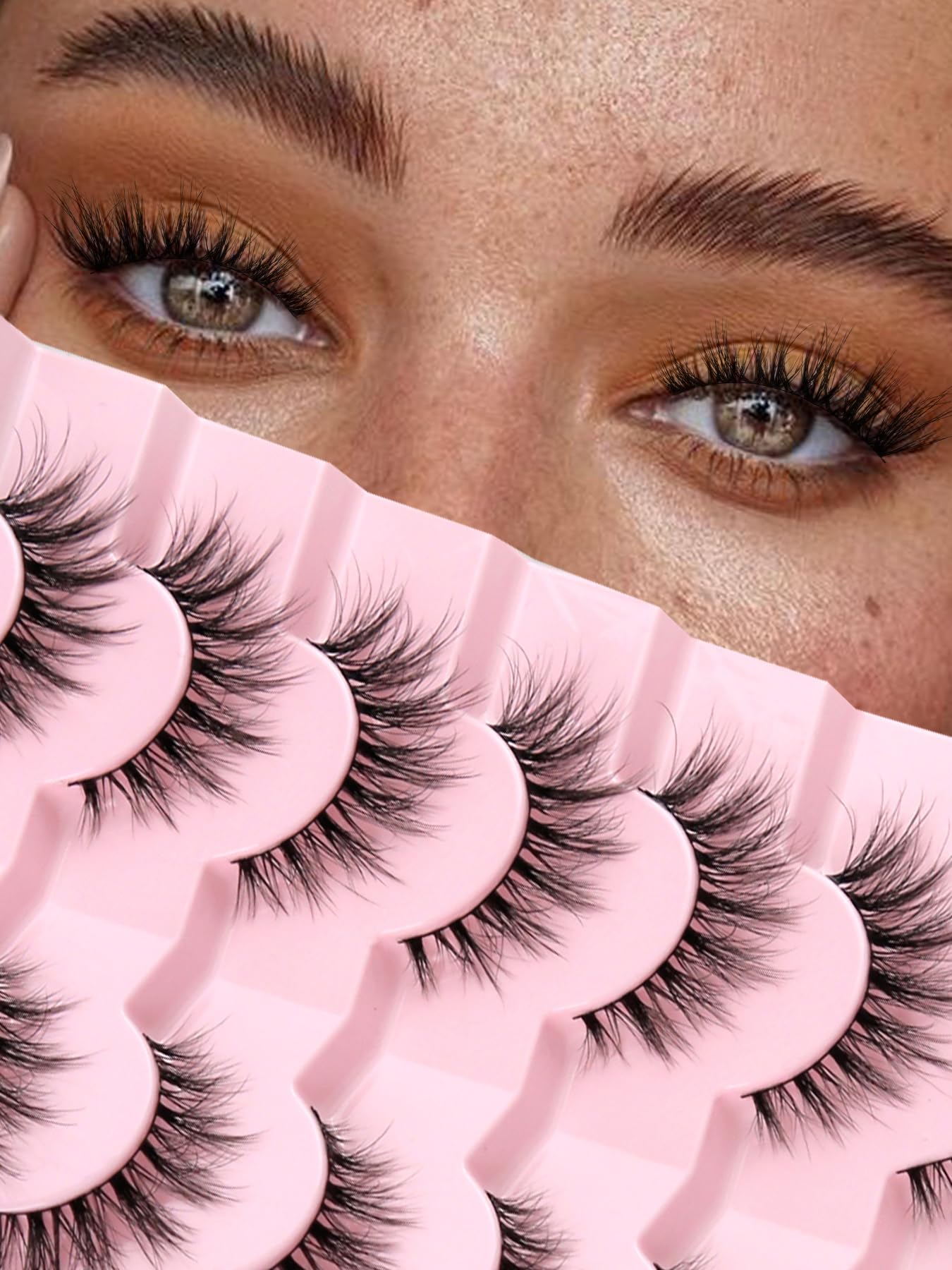 Lashes Natural Cat Eye Lashes Wispy Eyelashes 15mm False Eyelashes Wispy Lash Strips 3D Volume Fake Eyelash Thin Cotton Band Soft Eye Lash Pack 7 Pairs Siligli