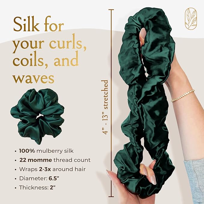 Curlfriend Oversized Mulberry Silk Scrunchie for Women, XL, Emerald
