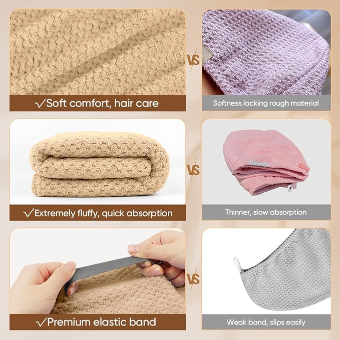 HOMEXCEL 5PK Microfiber Hair Towels, 40x20 in, Soft&Fast Drying for Long Hairs