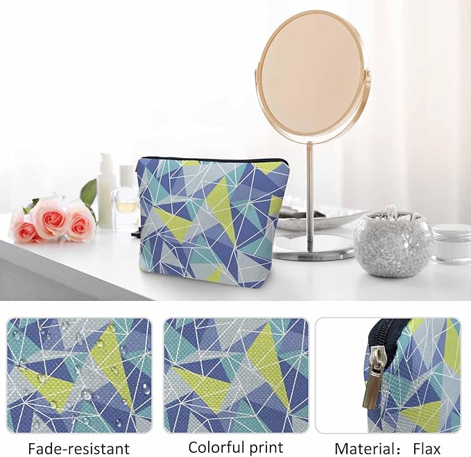 Kalygon Woman Makeup Bag Triangle, Geometric Stripe Triangle Makeup Bags Travel Cosmetic Bags Toiletry Makeup Organizer Pencil Pouch Make Up Cosmetic Bag For Owners Lady Birthday Gifts