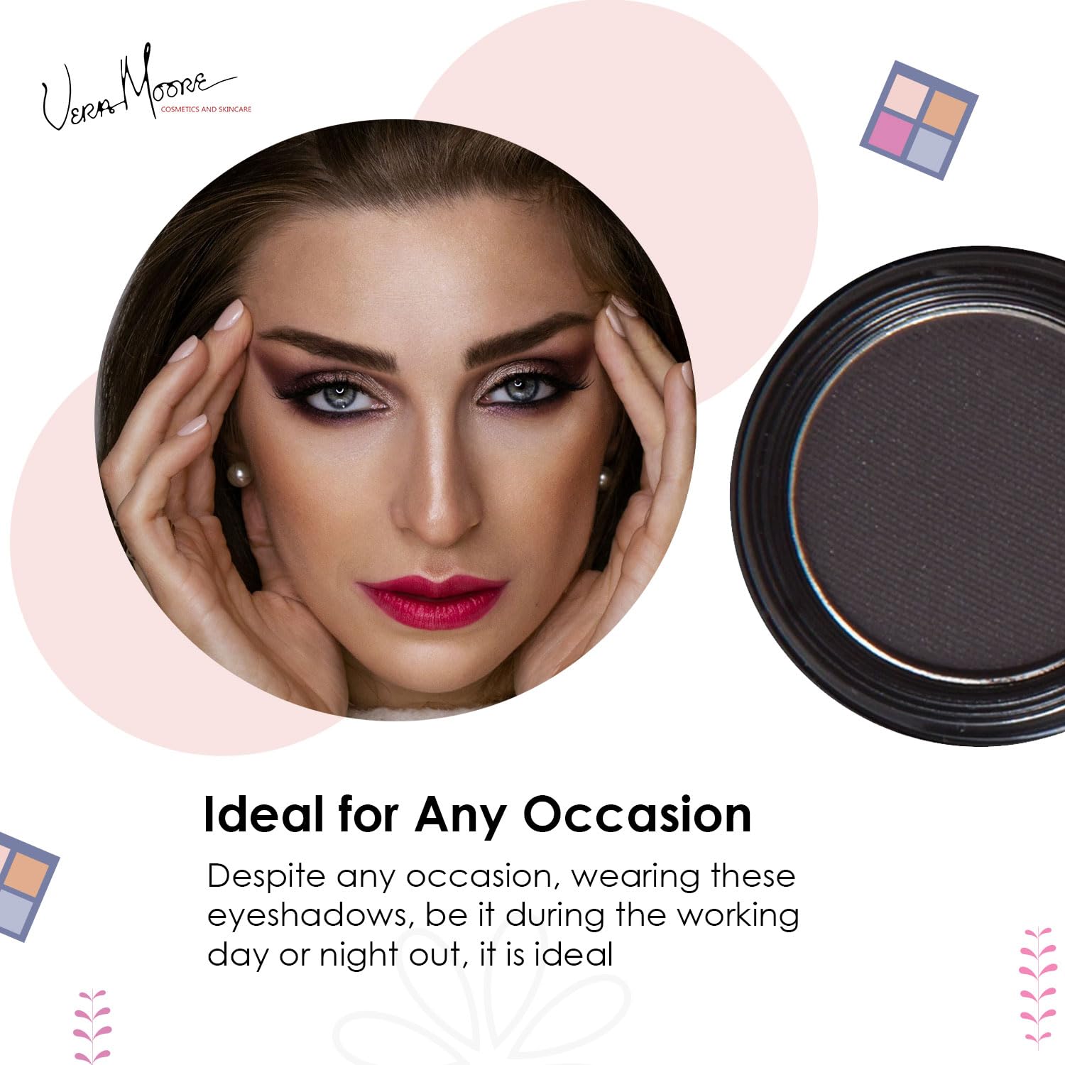 Vera Moore Eyeshadow, Highly Pigmented Eyeshades and Textures, Provide Bold and Lasting Looks, Suitable for Any Event, Easily Blendable Eye Makeup in Multiple Shades. (Noir)