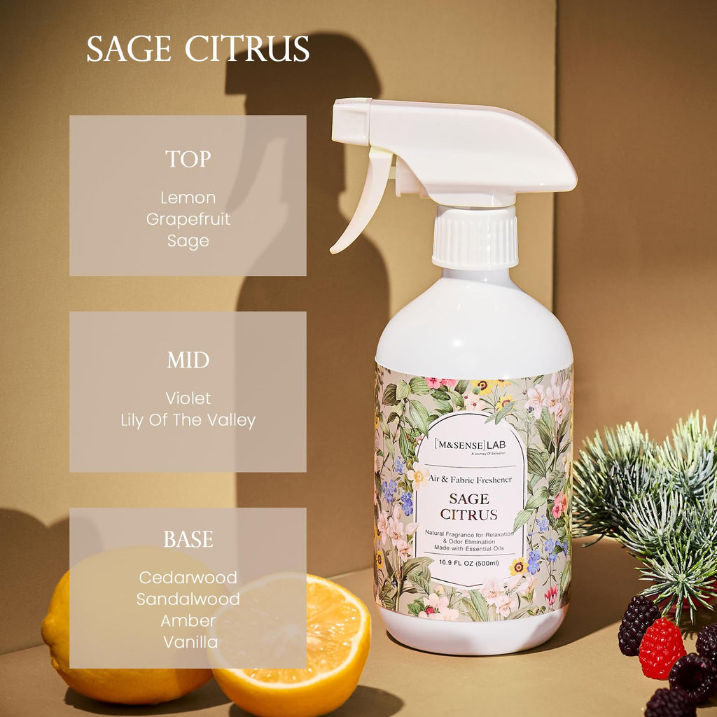 ‌M&SENSE Air & Fabric & Pet Odor Eliminator Spray - 16.9oz Large Size Natural Safe Air Freshener Sage Citrus Scented Deodorizer for Home Eliminates Smoke & Musty Smells, Ideal for ‌Balcony & Kitchen