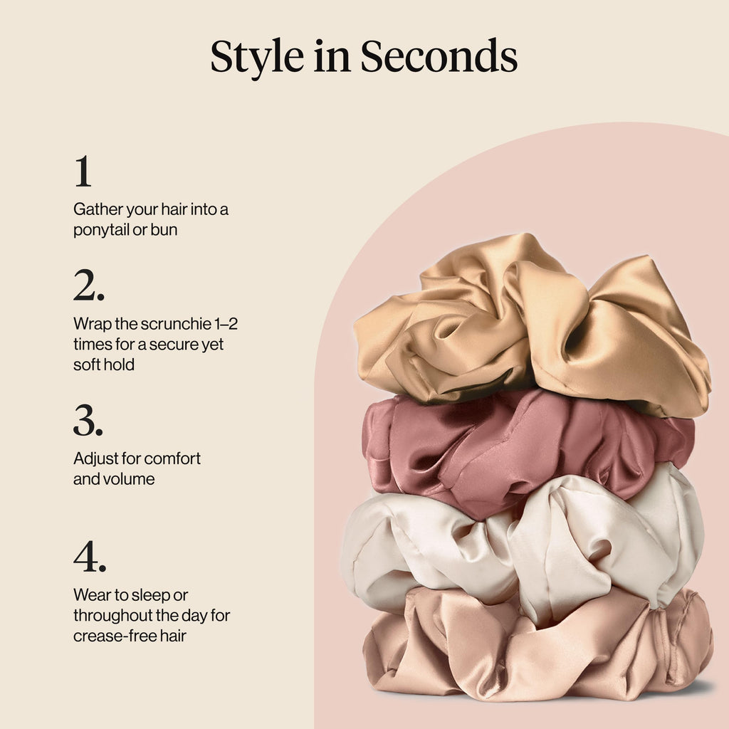 Kitsch Pillow Satin Scrunchies for Women - Blush, 4pcs