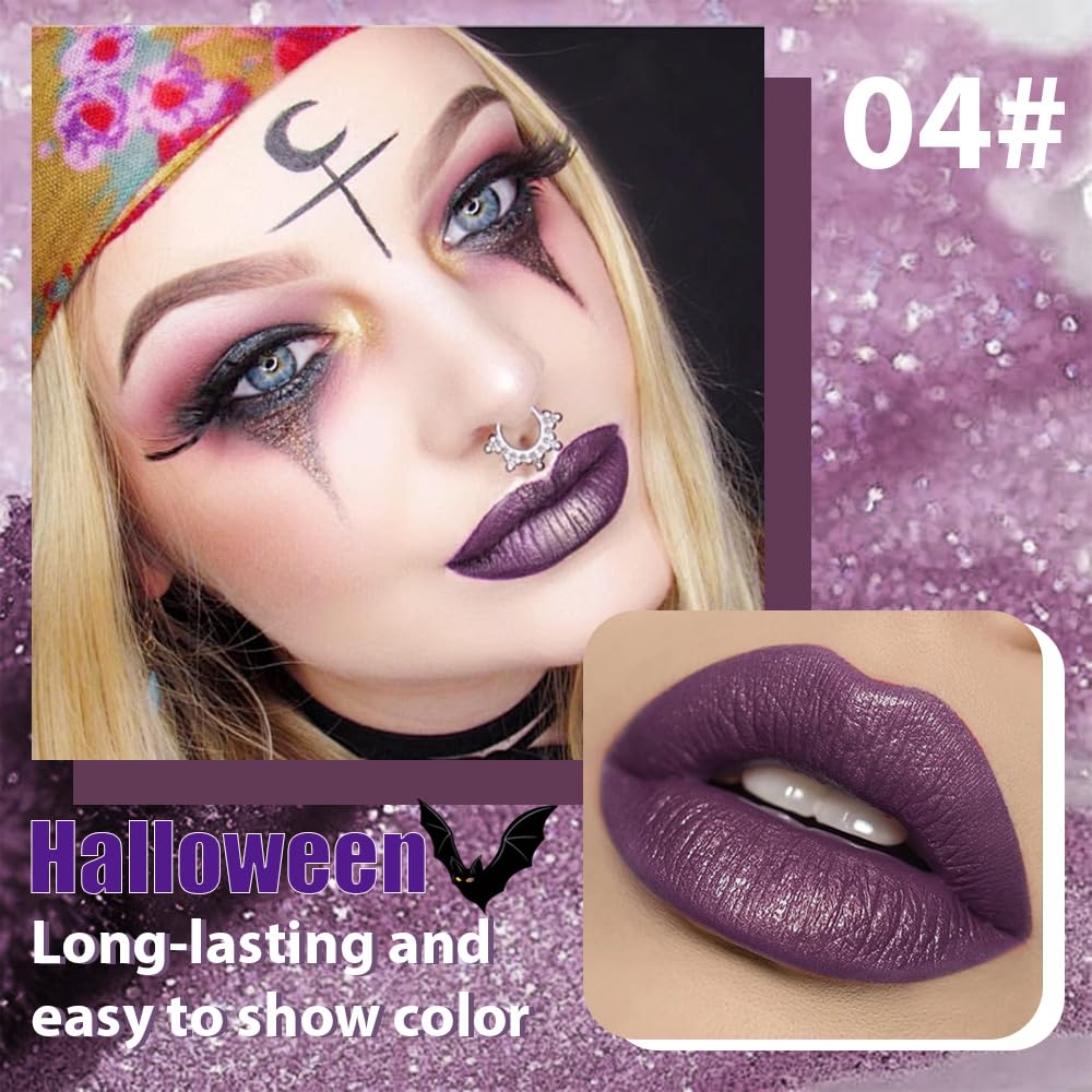CAKAILA Dark Purple Metallic Lipstick for Women,Glitter Sparkling Liquid Lipstick,Long Lasting Waterproof Lightweight Comfortable Non-Drying Bold Dark Lip Gloss for Gothic Stage Makeup,Vegan