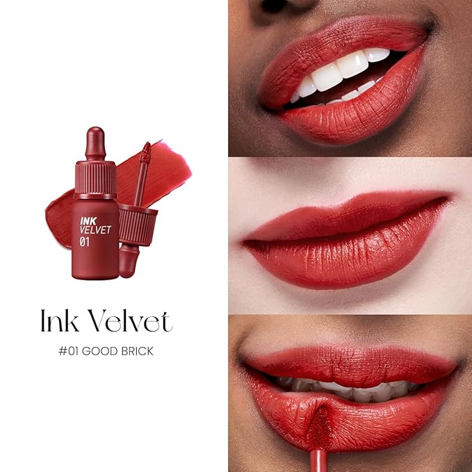 Peripera Ink The Velvet Lip Tint | Highly Pigmented, Longwear & Weightless Lip Tint | Smudge-Proof, Buildable Color for Lips & Cheeks | K-Beauty Makeup, Safe for Sensitive Lips (001 GOOD BRICK)