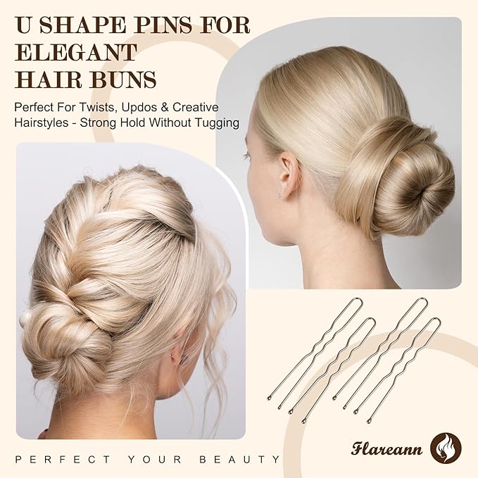 FLAREANN Gray Bobby Pins Set with U Shape Pins, Spiral Pin & Snap Clips